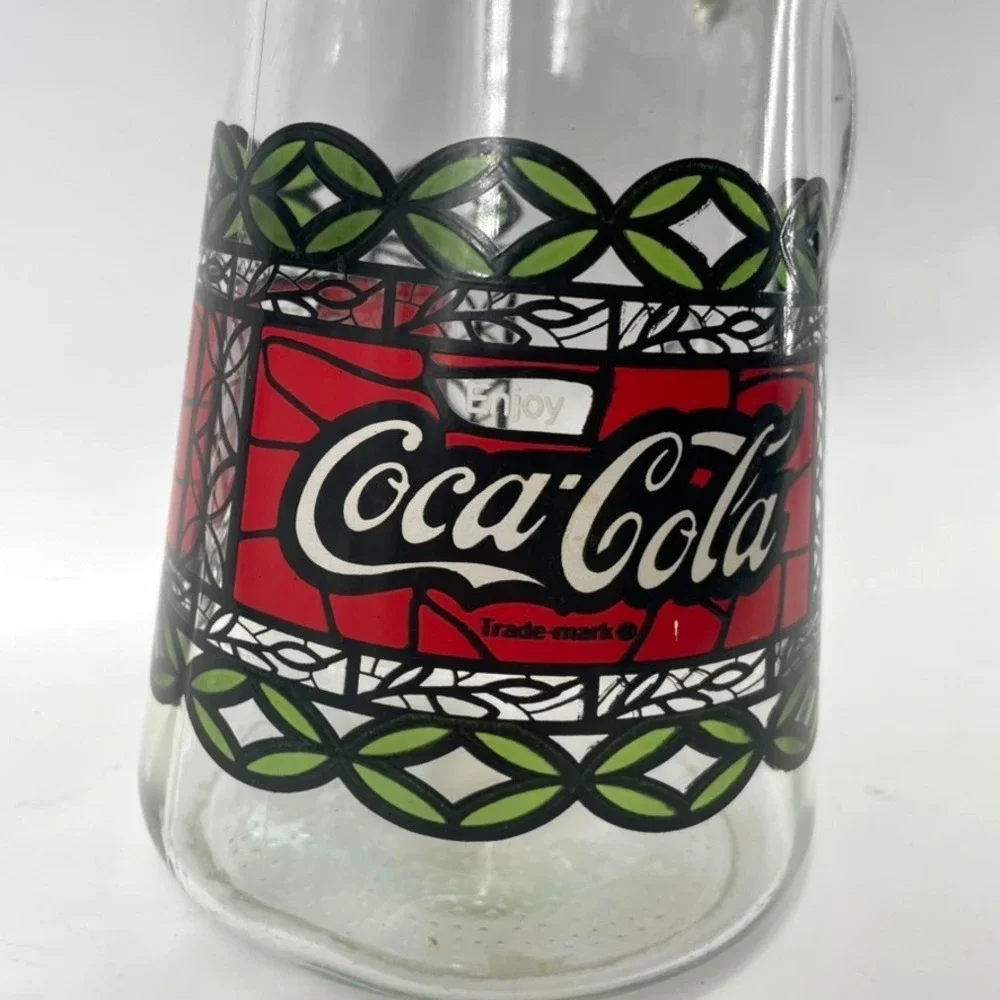 Vintage 1970 Coca-Cola Tiffany Style Stained Glass Pitcher Ice Guard holds 72 oz